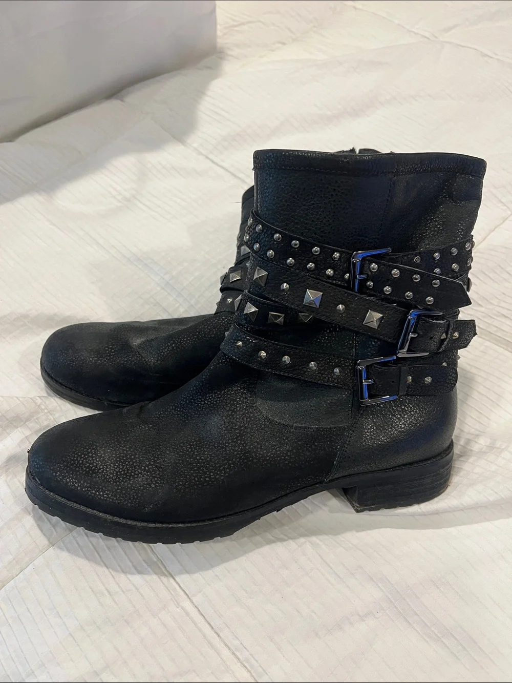 Studded Black Women's Ankle Boots - Fashion Buckle Detail